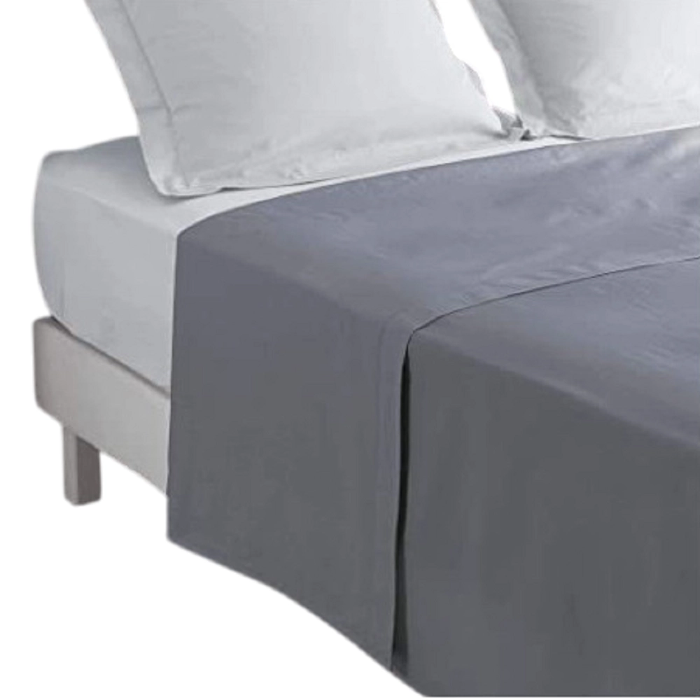 Drap plat anthracite 240x310 cm 100 % coton 57 fils - Douceur et résistance, idéal pour lit 2 places, qualité française