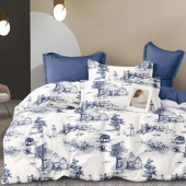 Housse de couette Campagne bleu nuit percale réversible 240x220 cm