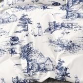 Housse de couette Campagne bleu nuit percale réversible 240x220 cm