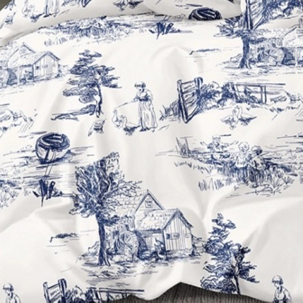 Housse de couette Campagne bleu nuit percale réversible 240x220 cm
