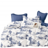 HDC percale blanche aux motifs bleu discret, visuel sur fond blanc de la housse de couette réversible