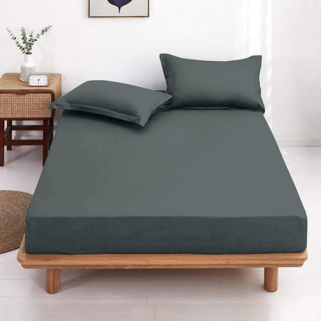 Drap housse light grey 100% coton 57 fils visuel d'ambiance