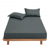 Drap housse light grey 100% coton 57 fils visuel d'ambiance sur fond blanc