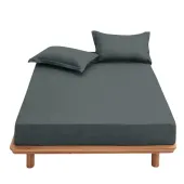 Drap housse uni 100% Coton 57 fils grand bonnet 30 cm - idéal pour s'accorder à vos housses de couette montagne - confort