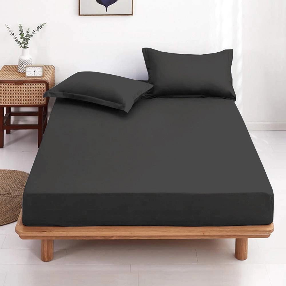 Drap housse uni 100% Coton 57 fils grand bonnet 30 cm - idéal pour s'accorder à vos housses de couette montagne - confort