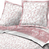Visuel sur fond blanc parure de drap fleuri rose, avec motif esprit printemps