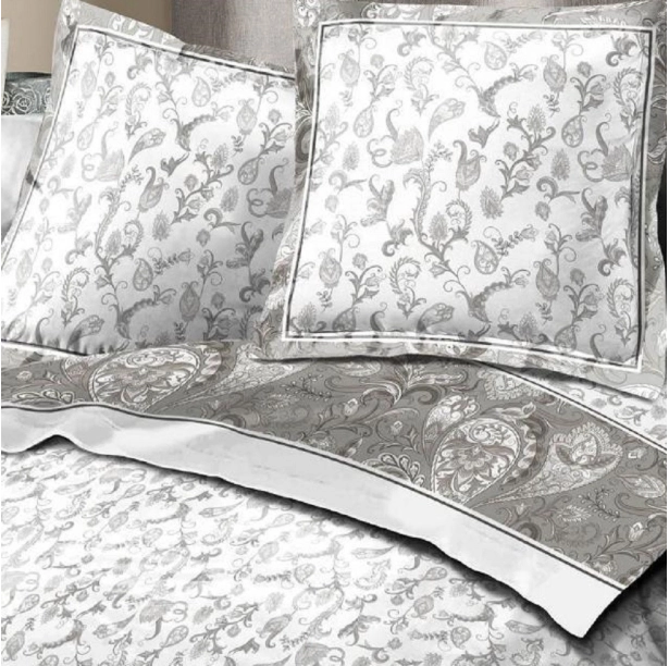 Parure de draps flanelle fleuris 4 pièces Gris Pétale