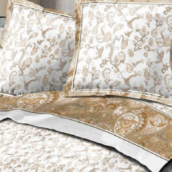 Visuel parure de draps fleuris en flanelle, couleur taupe et blanche, motif floral 4 pièces
