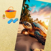 Serviette de plage Tortue Sunset - Légère et absorbante - 100% coton - 100x180 cm