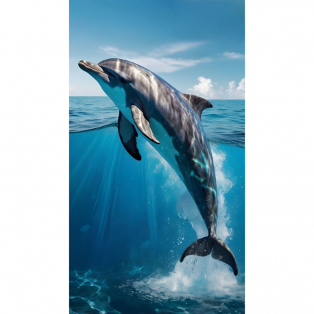 Serviette de plage Dauphin fond blanc 100% coton 100x180 cm