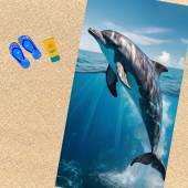 Serviette de plage Dauphin fond sable100% coton 100x180 cm