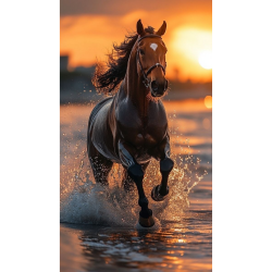 Serviette de plage Cheval Sunset fond blanc 100% coton 100x180 cm