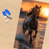 Serviette de plage Cheval Sunset fond sable 100% coton 100x180 cm