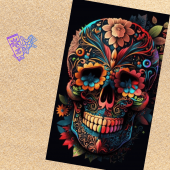 Serviette de plage Tête de mort multicolore fond sable 100% coton 100x180 cm