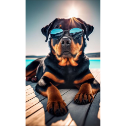 Serviette de plage Rotweiller fond blanc 100% coton 100x180 cm