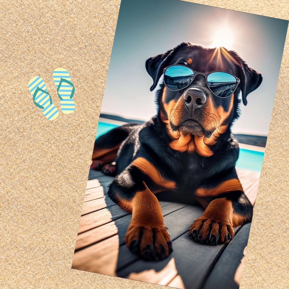 Serviette de plage Rottweiler Cool - Légère et absorbante - 100% coton - 100x180 cm