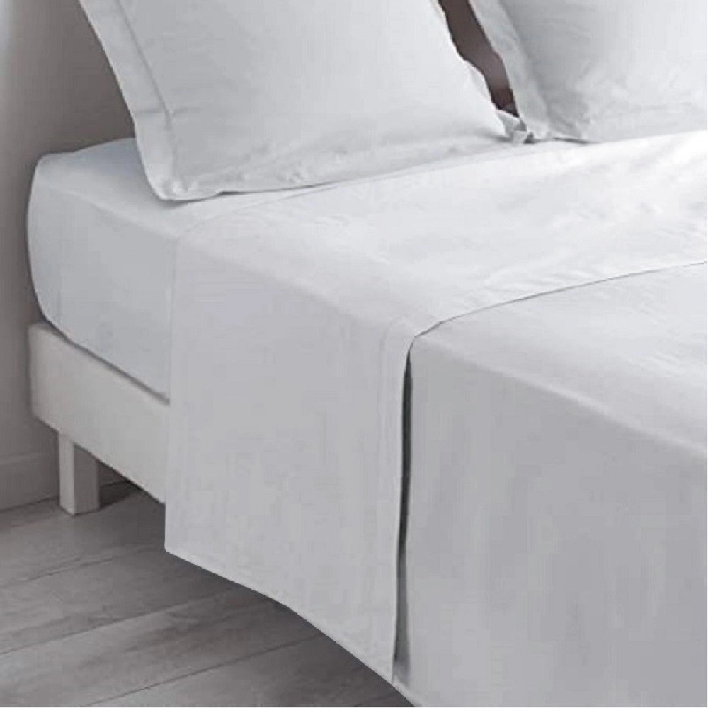 Drap plat uni blanc 270x325 cm 100 % coton 57 fils - Fabrication française dans les Vosges, doux, respirant et résistant