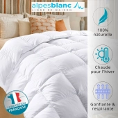 Couette Naturelle en Plume 360g/m² - 220x240 cm – Fabrication Française – Lavable - Chaude et Respirante- Garnissage Neuf