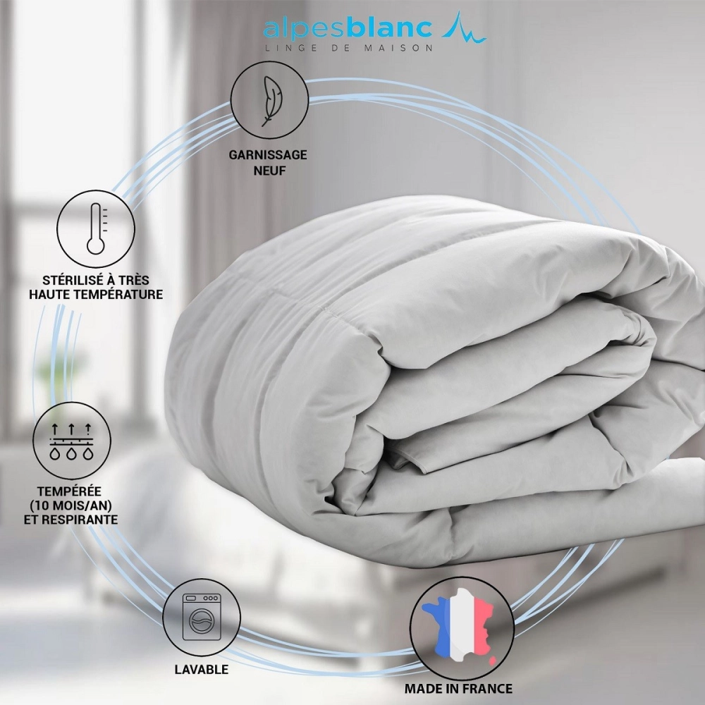 Couette Naturelle Tempérée 90% Duvet – 220g/m² - Fabrication Française- Légère et gonflante
