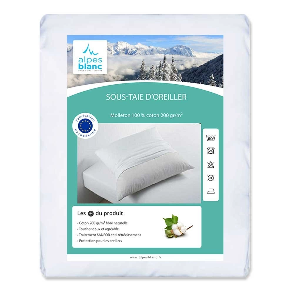Lot de 2 Sous-taies d'oreiller- 100% coton -60x40cm-Dimension idéale pour oreillers ergonomique rectangulaire