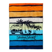 Serviette de plage Van orange rétro 90x170 cm - Coton jacquard, couleurs pastel vintages, douce, absorbante et durable