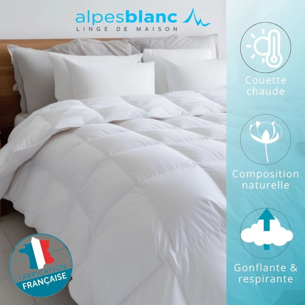 Couette naturelle hiver 360 g/m² - Fabrication française - Garnissage 30% duvet et 70% plumette – Chaude et gonflante