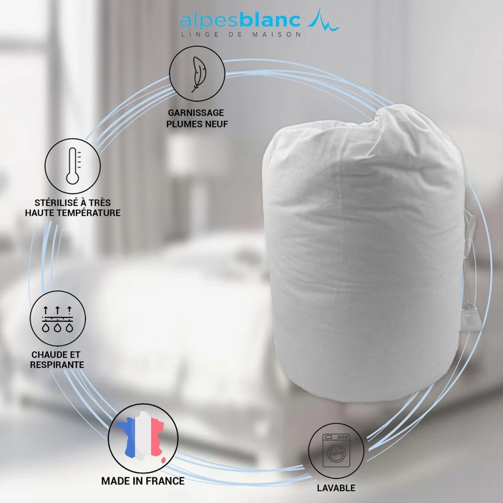 Couette naturelle hiver 360 g/m² - Fabrication française - Garnissage 30% duvet et 70% plumette – Chaude et gonflante