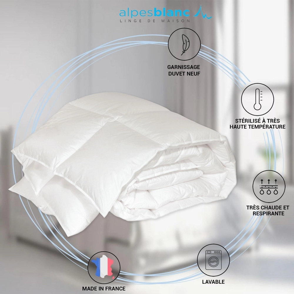 Couette Naturelle 90% Duvet neuf 300GR/m² - 140x200cm - Fabrication française - Enveloppe 100% Coton - Chaude Légère Réspirante