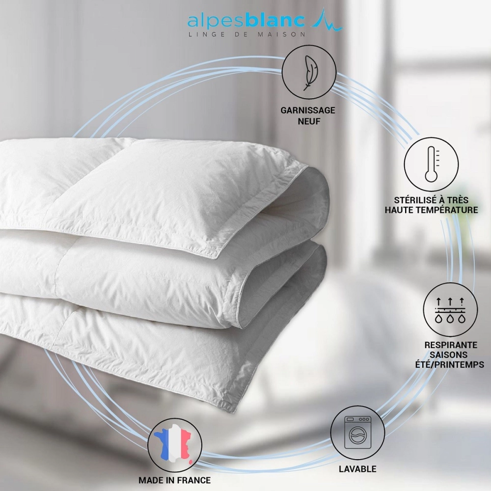 Couette été naturelle 130 g/m² - Fabrication française - 90% duvet de canard neuf – Légère, gonflante et respirante – Jumelable