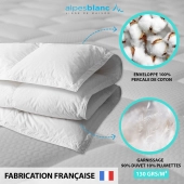 Couette été naturelle 130 g/m² - Fabrication française - 90% duvet de canard neuf – Légère, gonflante et respirante – Jumelable