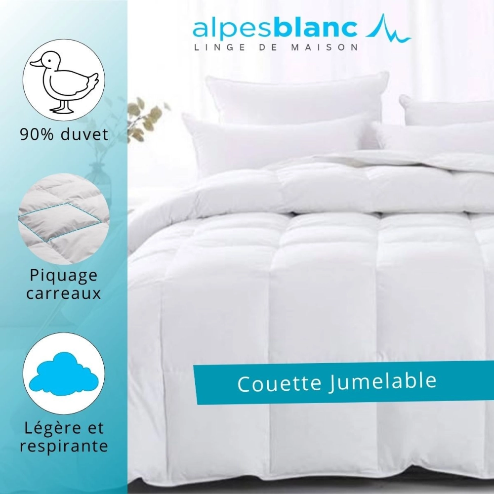 Couette été naturelle 130 g/m² - Fabrication française - 90% duvet de canard neuf – Légère, gonflante et respirante – Jumelable