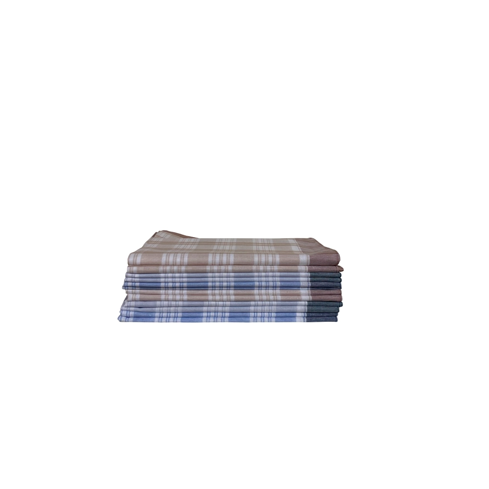Lot de 12 mouchoirs quadrillés LUC - 100 % coton 50x50 cm - Doux, absorbants, réutilisables et colorés bleu, gris, orange