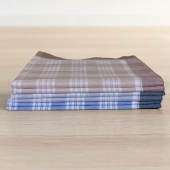 Lot de 6 mouchoirs quadrillés LUC - 100 % coton 50x50 cm - Doux, absorbants, réutilisables et colorés bleu, gris, orange