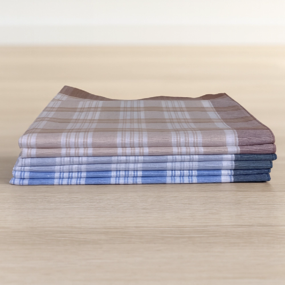 Lot de 6 mouchoirs quadrillés LUC - 100 % coton 50x50 cm - Doux, absorbants, réutilisables et colorés bleu, gris, orange