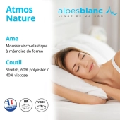 Matelas à mémoire de forme Atmos Nature - Épaisseur 23 cm, densité 55 kg/m³, accueil moelleux, Fabrication Française