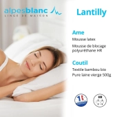 Matelas Lantilly - Couchage latex 23 cm, 7 zones, Confort ferme - Fabrication Française - Bambou bio et laine - Anti-acarien