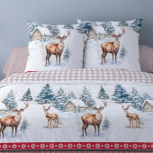 zoom détails sur les taies d'oreillers carrés 65x65cm de la housse de couette, motif cerf