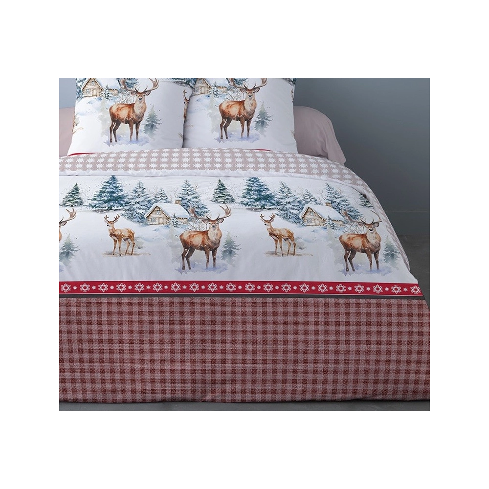 Housse de couette Aspen Rouge 100 % coton Flanelle 220x240 cm + 2 taies 65x65 cm - douceur et chaleur pour l’hiver