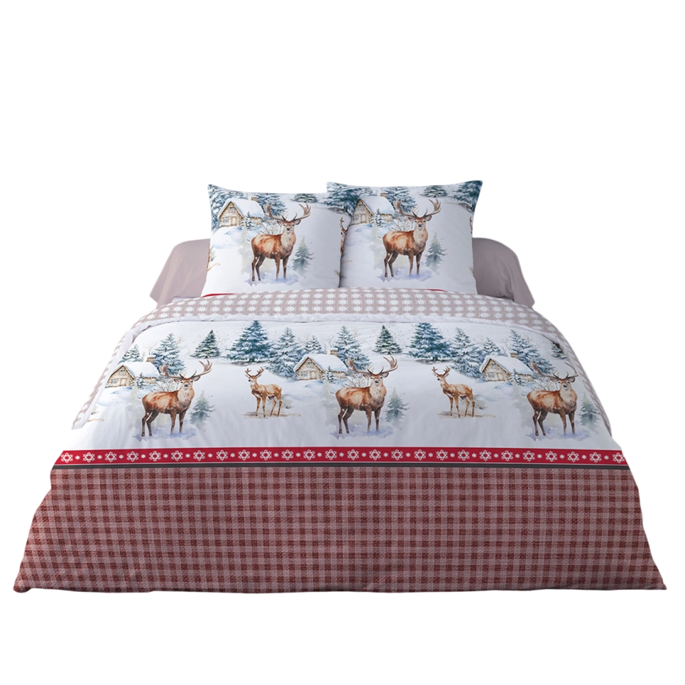 Housse de couette Aspen Rouge 100 % coton Flanelle 220x240 cm + 2 taies 65x65 cm - douceur et chaleur pour l’hiver