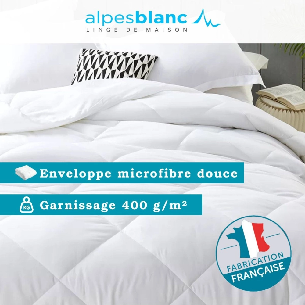 Couette synthétique lavable à 95° 220x240 cm - Fabrication française - Garnissage fibre creuse siliconée – Hygiénique
