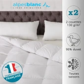 Couette naturelle 4 saisons Jumelable Fabriquée en France – 2 couettes duvet 130 g/m² - Légère, chaude et gonflante