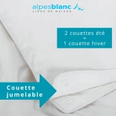 Couette naturelle 4 saisons Jumelable Fabriquée en France – 2 couettes duvet 130 g/m² - Légère, chaude et gonflante