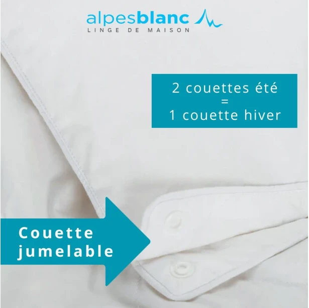 Couette naturelle 4 saisons Jumelable Fabriquée en France – 2 couettes duvet 130 g/m² - Légère, chaude et gonflante