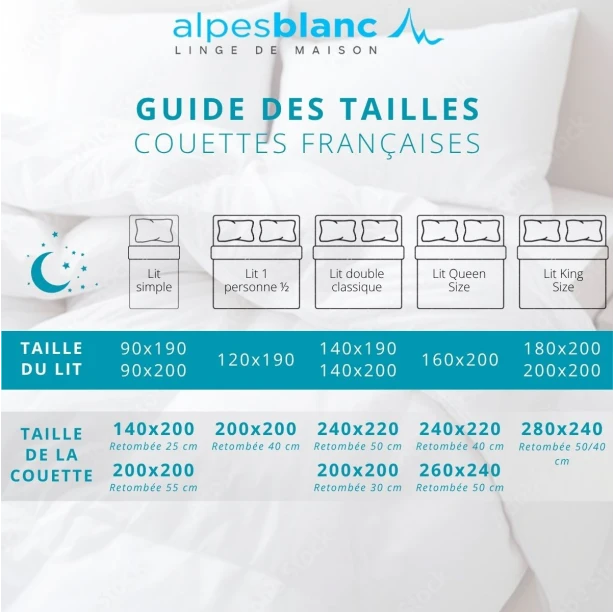 Couette naturelle 4 saisons Jumelable Fabriquée en France – 2 couettes duvet 130 g/m² - Légère, chaude et gonflante