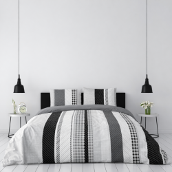 Housse de couette Géométrique Gris - 100% coton 57 fils - Grand teint + taie(s) d'oreiller 65x65cm