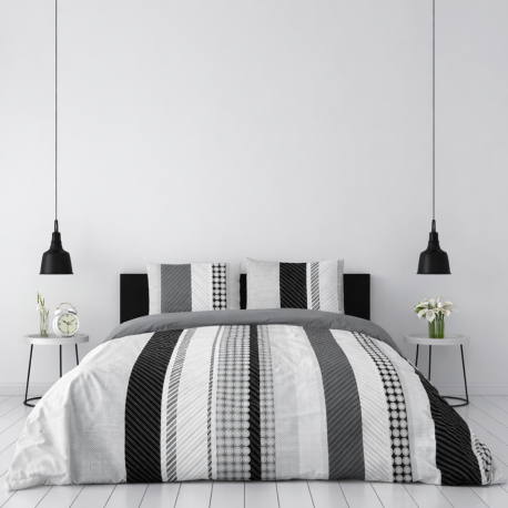 Housse de couette Géométrique Gris - 100% coton 57 fils - Grand teint + taie(s) d'oreiller 65x65cm