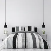 Housse de couette Géométrique Gris - 100% coton 57fils - Grand teint - Dessin exclusif + taie(s) d'oreiller 65x65cm