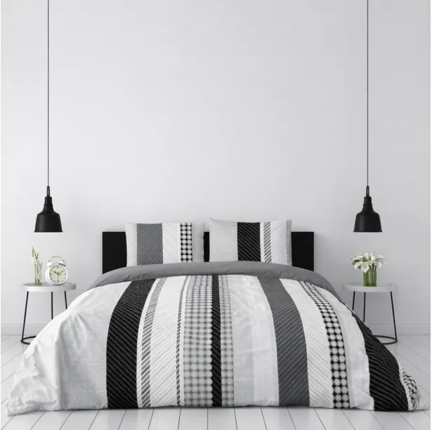 Housse de couette Géométrique Gris - 100% coton 57fils - Grand teint - Dessin exclusif + taie(s) d'oreiller 65x65cm