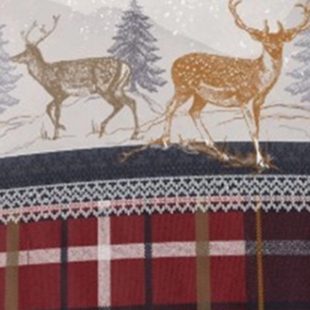 Housse de couette Formigal 140x200 cm + 1 taie - 100% coton flanelle chaud - Motif cerfs & carreaux rouges - Ambiance chalet