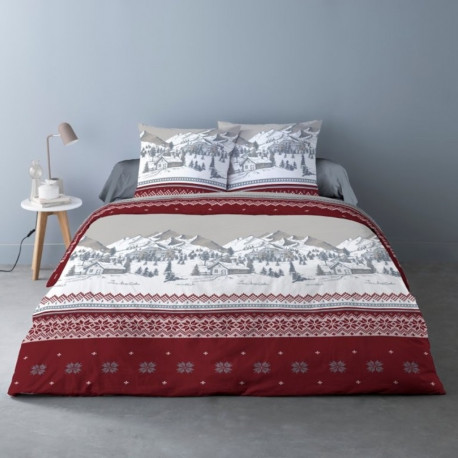 Housse de couette Flanelle Navacerrada 220x240 cm, dessin chalet montagne